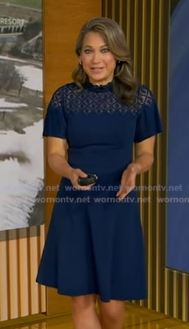 Ginger’s navy lace panel dress on Good Morning America