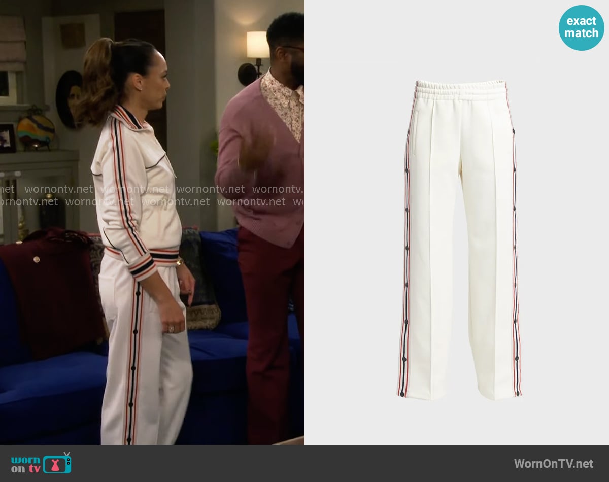 Golden Goose Star Wide-Leg Side Tape Joggers worn by Mercedes (Amber Stevens West) on The Neighborhood