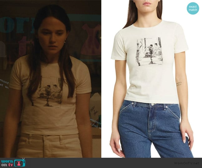 Golden Hour Ballet Dancers Sketch Cotton Graphic T-Shirt worn by Ashley Miller (Cailee Spaeny) on Beef