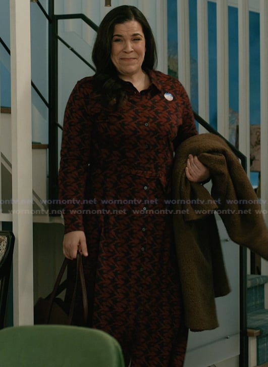 Grace's bird print shirtdress on Elsbeth