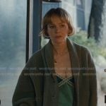 Lindsay’s green lace trim cami and ribbed cardigan on Beef