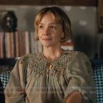 Lindsay’s green embroidered blouse on Beef