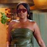 Jasmine's green leather belted dress on The Valley