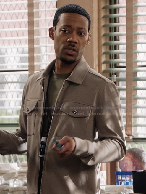 Gregory’s khaki jacket on Abbott Elementary