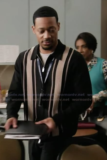 Gregory's stripe ribbed shirt on Abbott Elementary