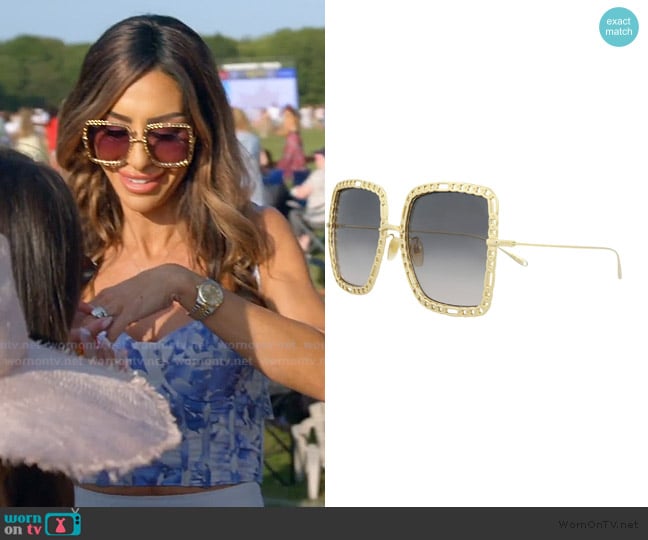 Gucci 57mm Square Sunglasses with Chain worn by Rulla Nehme Pontarelli on The Real Housewives of Rhode Island
