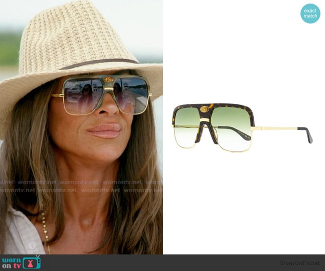 Gucci Aviator Sunglasses with Exaggerated Logo Brow worn by Liz McGraw on The Real Housewives of Rhode Island