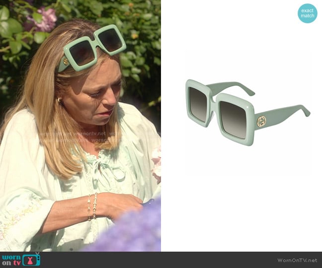 Gucci  GG0783S Sunglasses in Green worn by Sutton Stracke on The Real Housewives of Beverly Hills