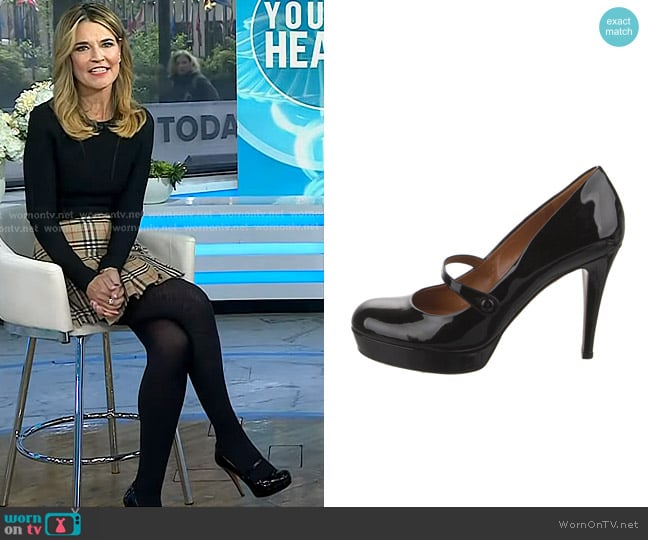 Gucci Vernice Crystal Betty Mary Jane Platform Pumps worn by Savannah Guthrie on Today