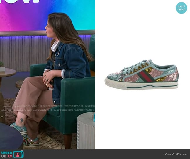 Gucci Vintage Multicolor Canvas and Sequin Tennis 1977 Sneakers worn by Kelly Clarkson on The Kelly Clarkson Show