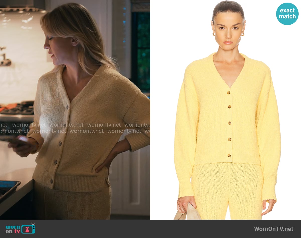 Guest in Residence Boucle Collegiate Cardigan in Butter worn by Isla Gordon (Kate Hudson) on Running Point