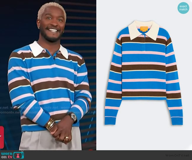 Scott’s blue striped rugby jersey on Access Hollywood