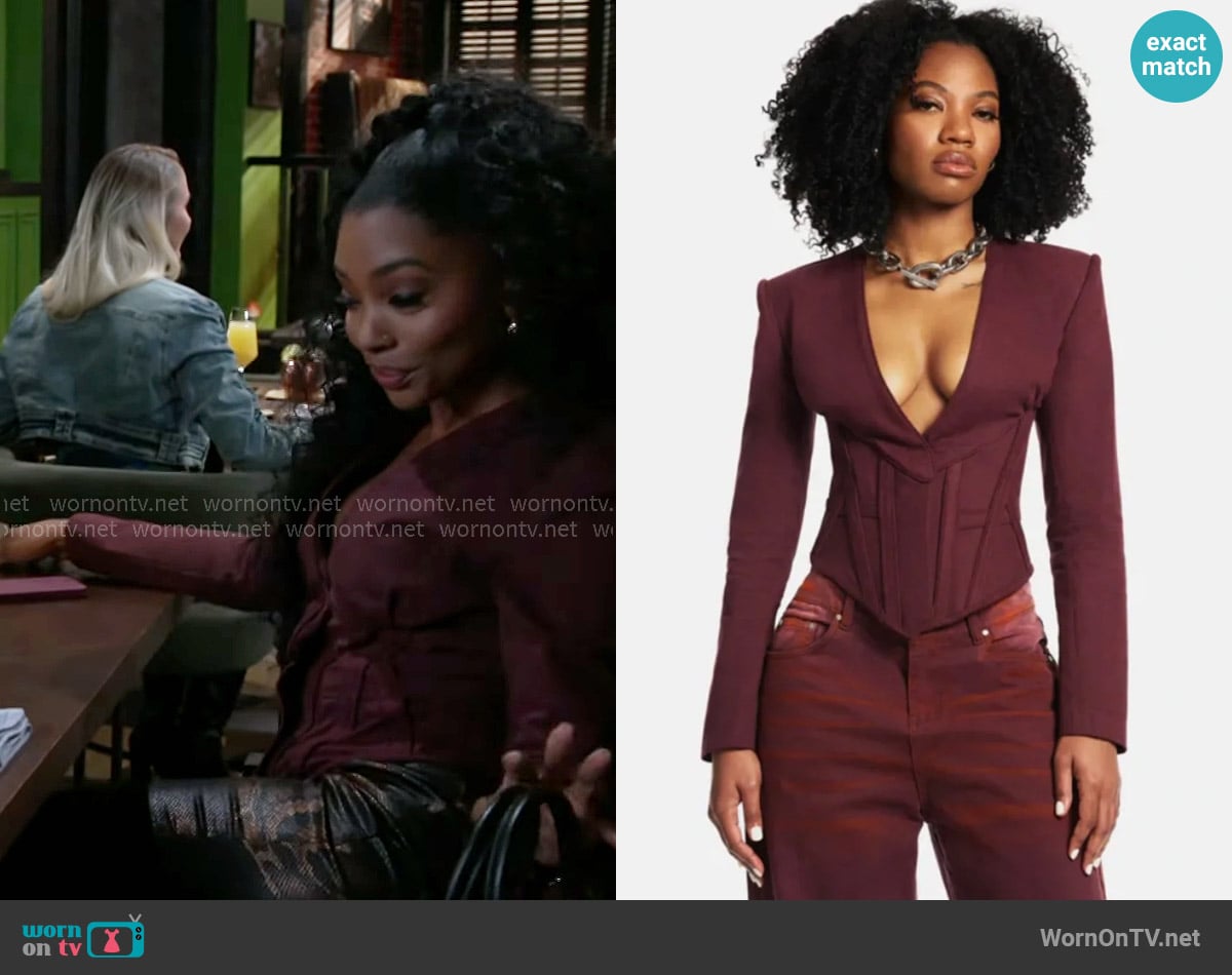 Hanifa Demi Top in Pickled Beet worn by Lynette Wise (Dominique Madison) on Beyond the Gates