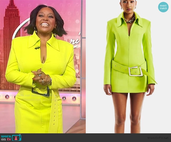 Hanifa Hanifa Lime Green Belted Mini Dress worn by Sherri Shepherd on Sherri