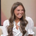 Hanna Brown's white embroidered ruffle top on Access Hollywood