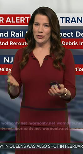 Heather’s burgundy pleated knit dress on Good Morning America