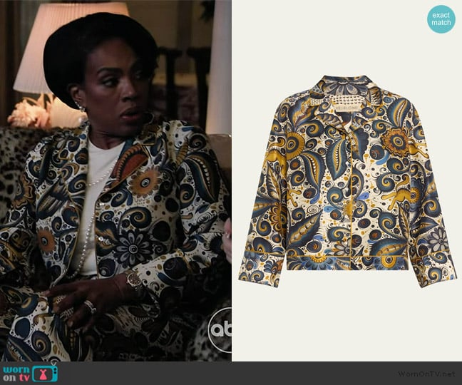 Heirlome Alvarez Nogal Silk Pajama Shirt worn by Barbara Howard (Sheryl Lee Ralph) on Abbott Elementary