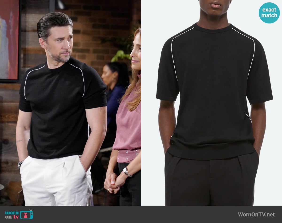 Helmut Lang Contrast Piping Wool T-Shirt worn by Cane Ashby (Billy Flynn) on The Young and the Restless