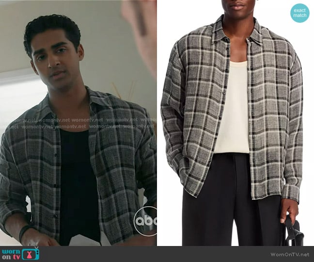 Helmut Lang Relaxed Check Shirt worn by Ravi Panikka (Anirudh Pisharody) on 9-1-1