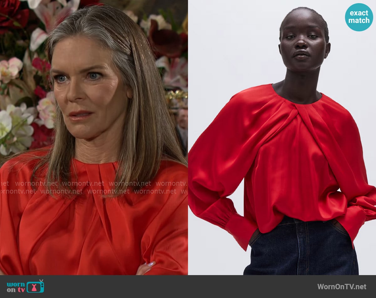 H&M Balloon-Sleeved Satin Blouse worn by Diane Jenkins (Susan Walters) on The Young and the Restless