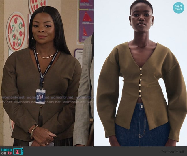 H&M Cardigan with defined waist worn by Ava Coleman (Janelle James) on Abbott Elementary
