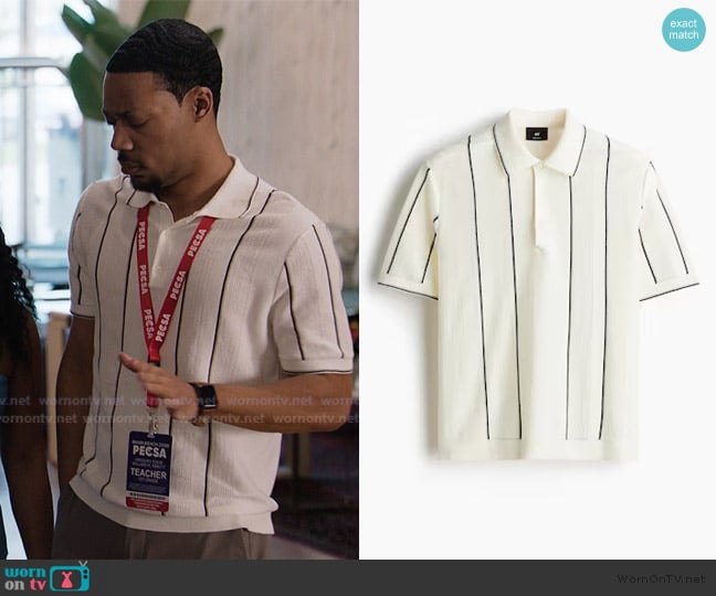 H&M Regular-Fit Pointelle-Knit Polo Shirt worn by Gregory Eddie (Tyler James Williams) on Abbott Elementary