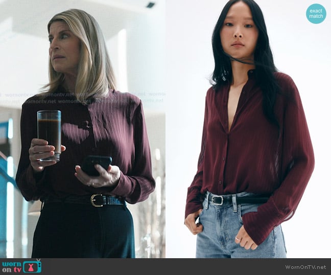 H&M Sheer Blouse in Burgundy