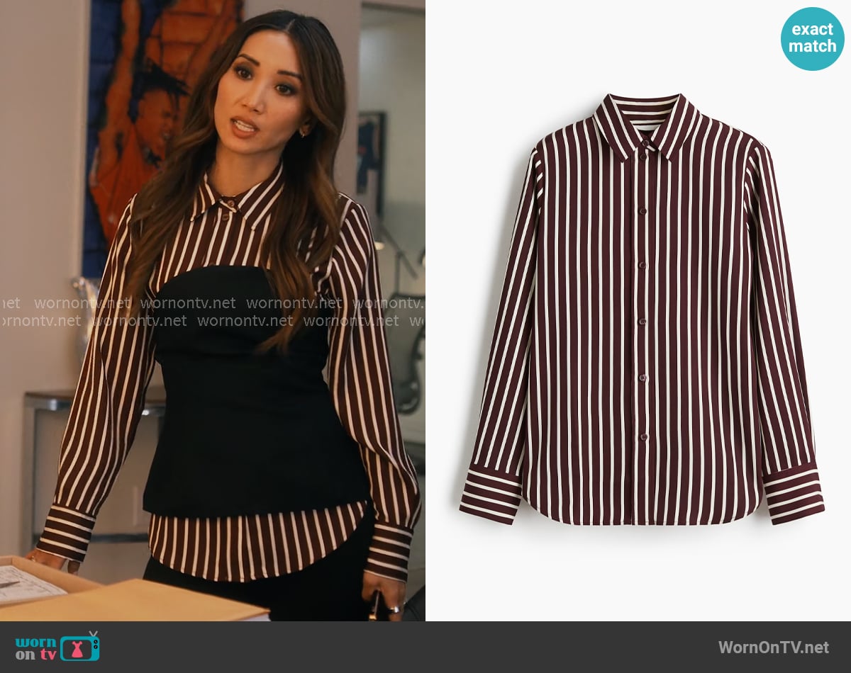 H&M Shirt in Burgundy/Striped worn by Ali Lee (Brenda Song) on Running Point