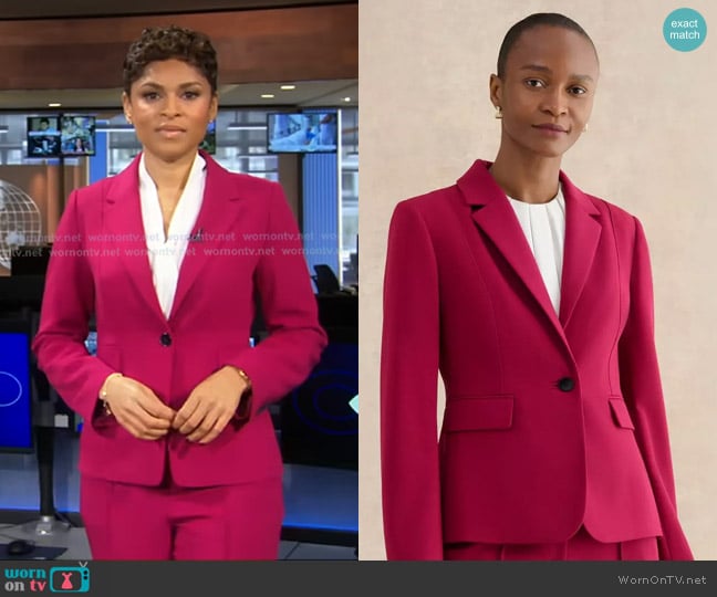 Hobbs Gemma Suit Jacket in Beetroot Pink worn by Jericka Duncan on CBS Evening News