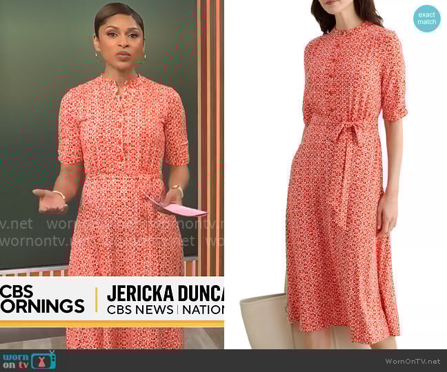 Jericka Duncan’s red printed dress on CBS Mornings