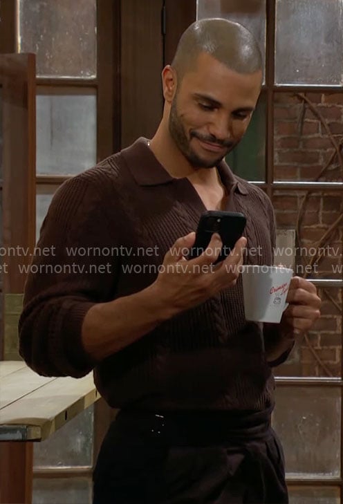 Holden’s brown cable knit sweater on The Young and the Restless