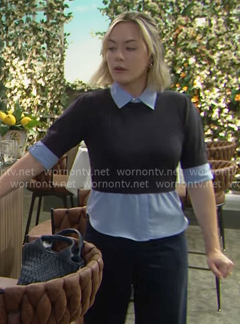 Hope's blue layered shirt top on The Bold and the Beautiful