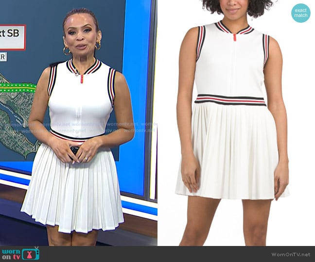 Adelle’s white stripe trim pleated dress on Today