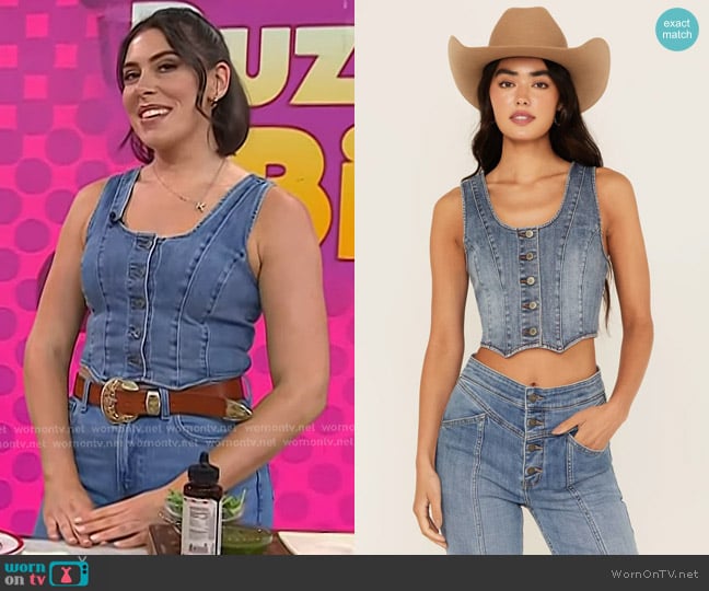 Idyllwind Ivywood Medium Wash Stretch Denim Vest worn by Katie Stilo on Today