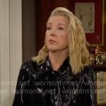 Nikki's metallic black tie-neck blouse on The Young and the Restless