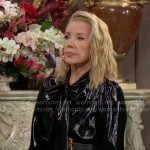 Nikki’s metallic black tie-neck blouse on The Young and the Restless