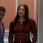 Shanice’s burgundy zip cardigan on Beyond the Gates