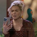 Jan’s red printed blouse and fringed bag on Beyond the Gates