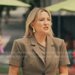 Isla's olive suit with one shoulder top on Running Point