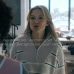 Isla's beige striped quarter zip sweater on Running Point