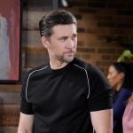 Cane’s black t-shirt with white piping on The Young and the Restless