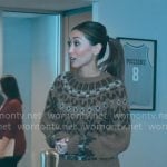 Ali’s brown fair isle sweater on Running Point