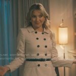 Isla’s cream double breasted jacket with belt on Running Point