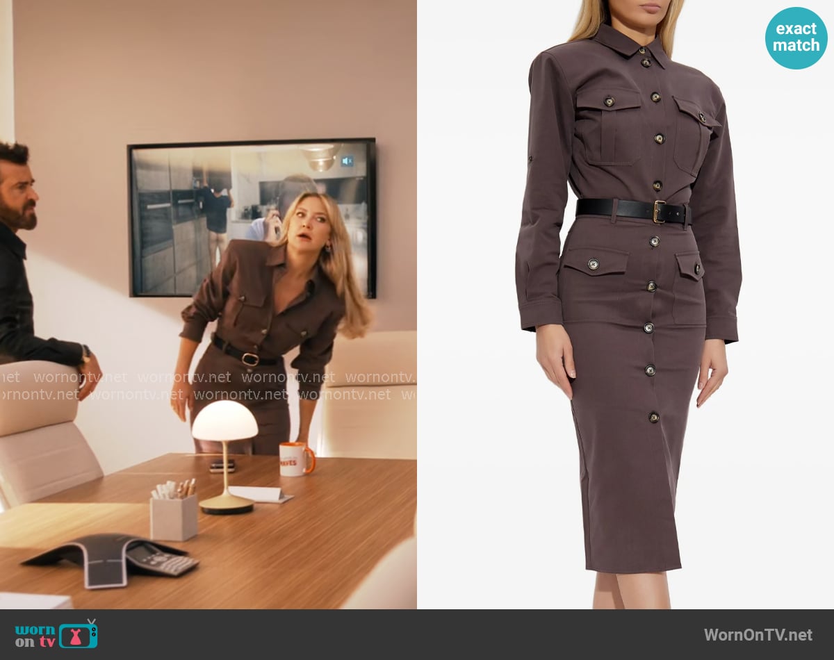 Isla’s brown shirtdress on Running Point