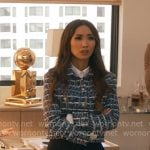 Ali's blue tweed jacket on Running Point