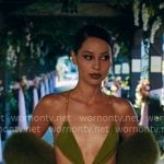 Maddy's green cutout dress at Cassie and Nate's wedding on Euphoria