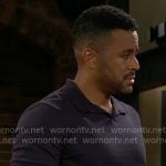 Nate’s navy textured knit polo shirt on The Young and the Restless
