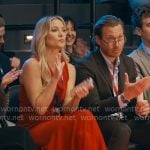 Isla’s red cowl neck dress and leopard heels on Running Point