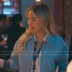 Isla’s blue suede bomber jacket on Running Point