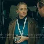 Isla’s blue ombre dress and leather collar trench coat on Running Point